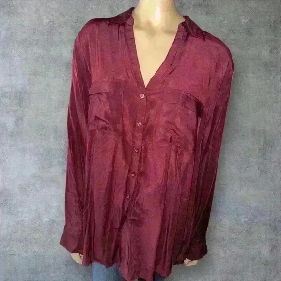 NWT New York & Company silk business casual long sleeve button down top XXL - Picture 1 of 7